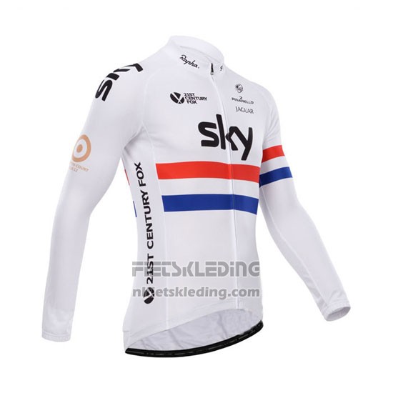 2014 Fietskleding Sky Kampioen Regno Unito Wit Lange Mouwen en Koersbroek